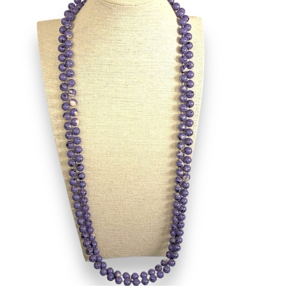VINTAGE 80’s PURPLE BLACK PAINT SPLATTER STYLE BEADED NECKLACE RETRO
